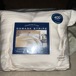 DAMASK STRIPE Charter Club Ivory COMFORTER COVER King 100% Pima Cotton 400 TC